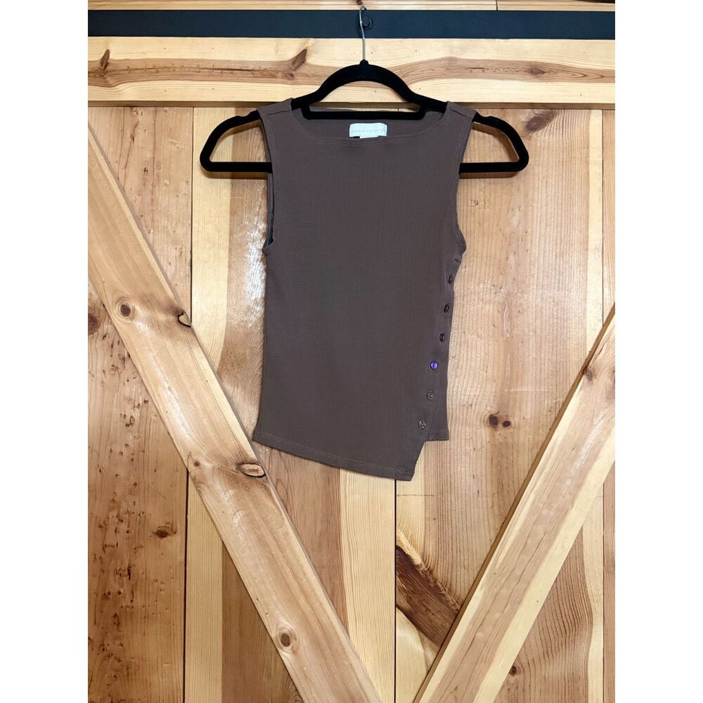 House of Harlow 1960 NWOT Stretchy Tight Ribbed Knit Tank Side Button Asymmetric